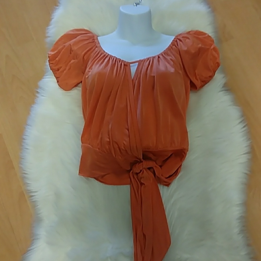 Bebe Sexy Orange Faux Wrap Top - Picture 6 of 8